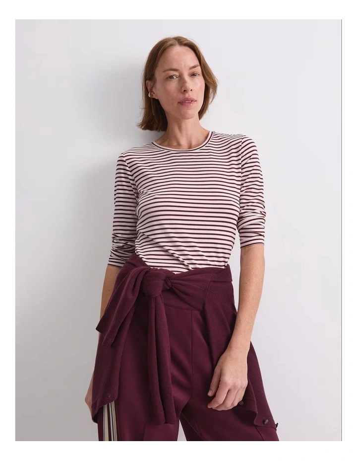 Stripe Lurex Long Sleeve Magic Tee in Red image 5