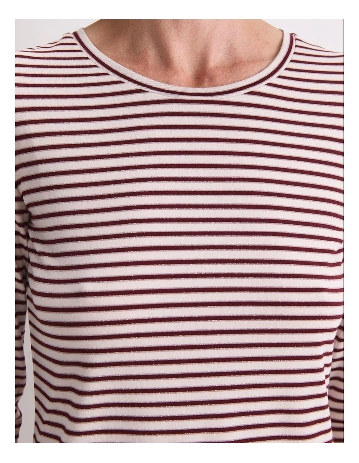 Stripe Lurex Long Sleeve Magic Tee in Red image 6