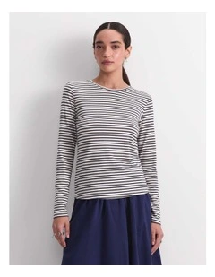 Stripe Lurex Long Sleeve Magic Tee in Blue