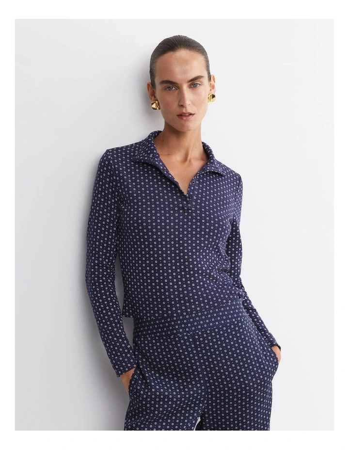 Geo Funnel Neck Top in Blue image 1