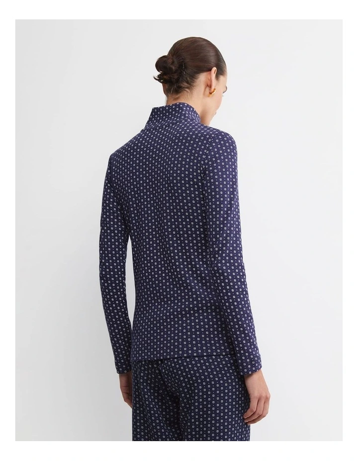 Geo Funnel Neck Top in Blue image 2