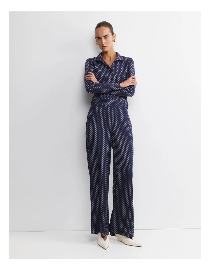 Geo Funnel Neck Top in Blue image 3