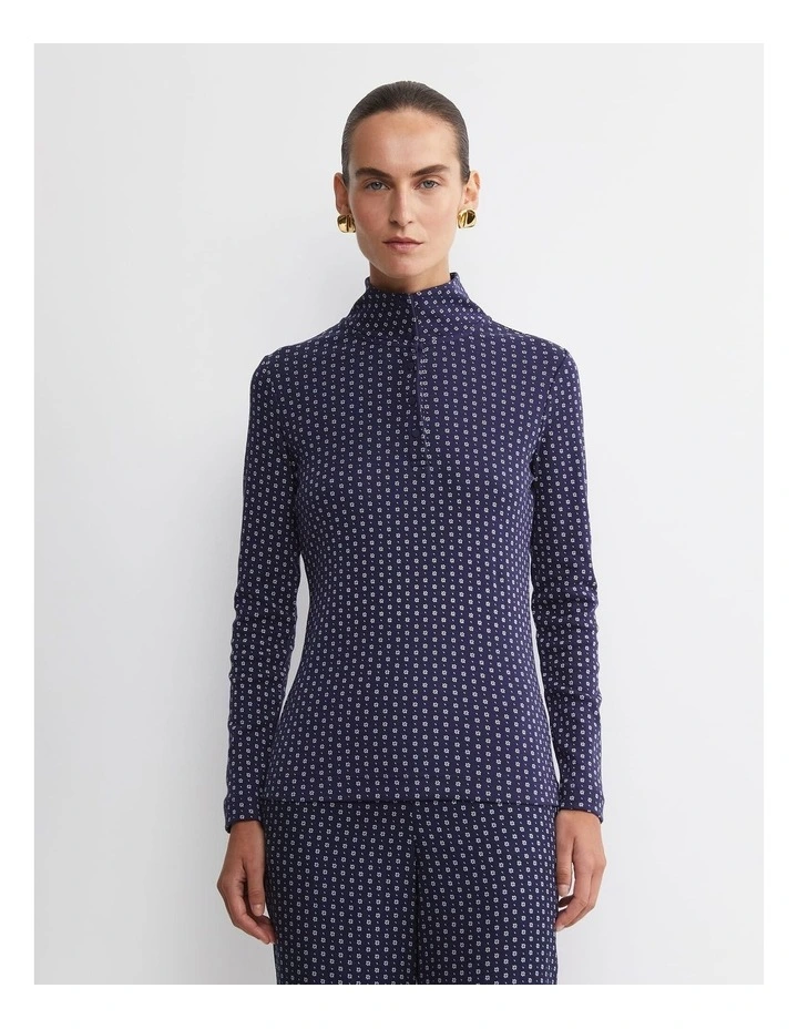 Geo Funnel Neck Top in Blue image 4