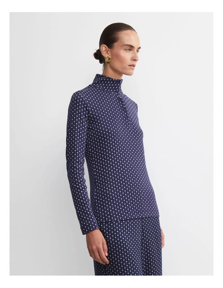 Geo Funnel Neck Top in Blue image 5