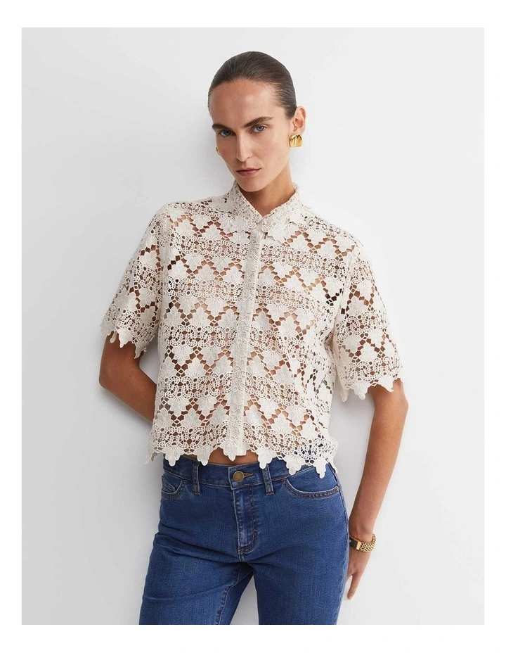 Ariana Lace Cropped Shirt in White image 1