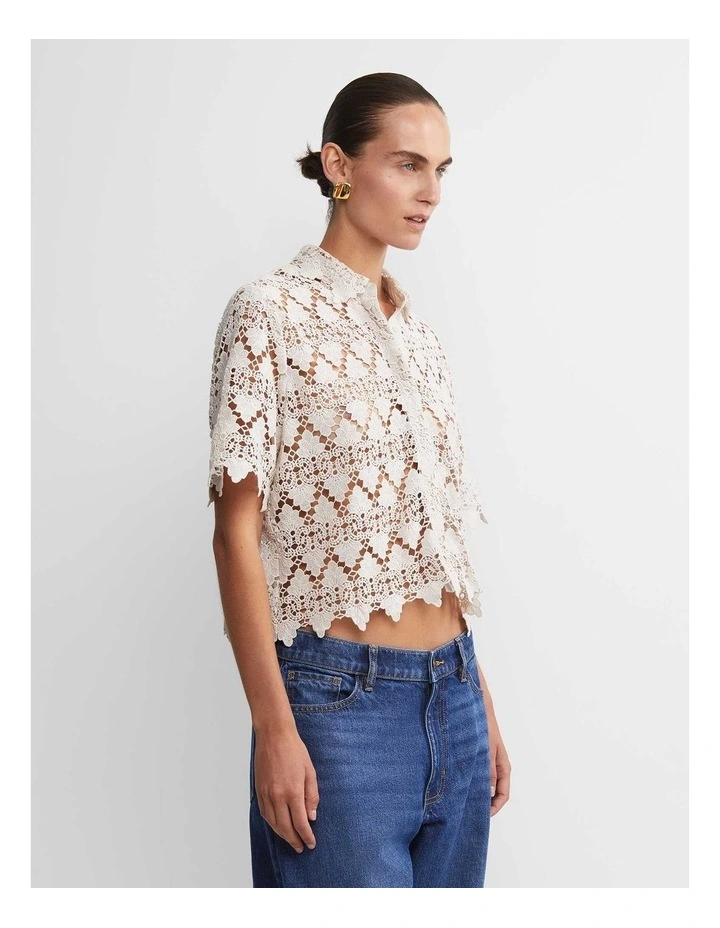 Ariana Lace Cropped Shirt in White image 4