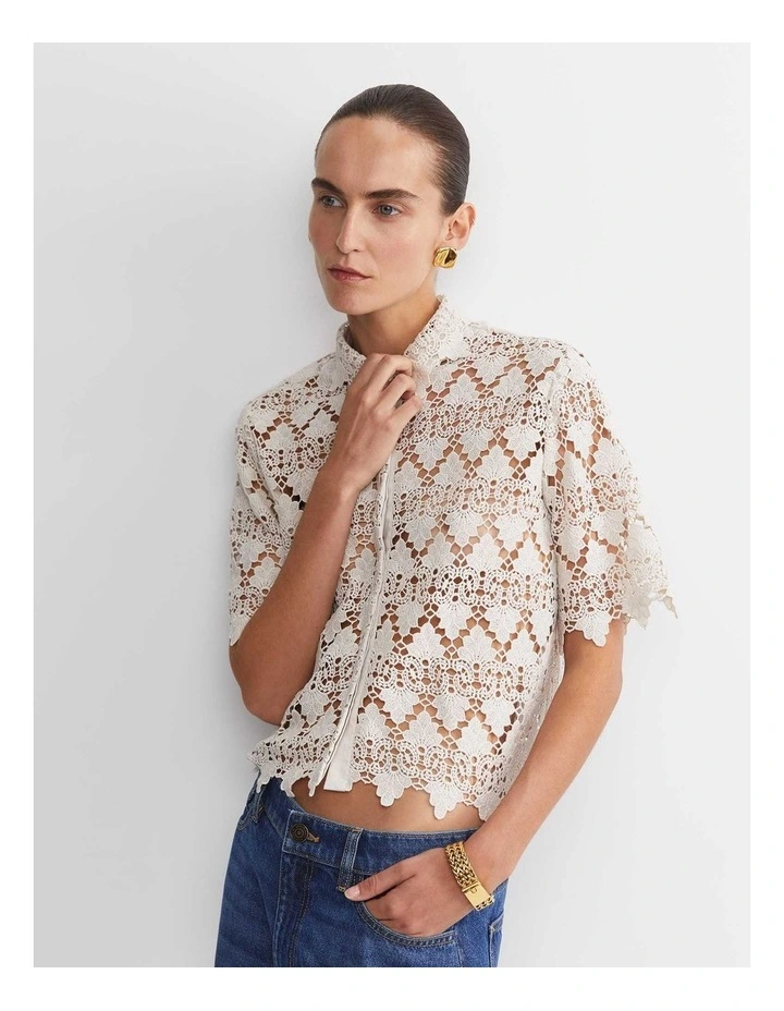 Ariana Lace Cropped Shirt in White image 5
