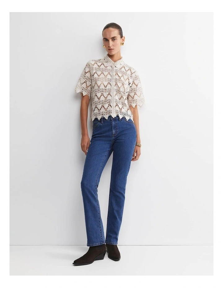 Ariana Lace Cropped Shirt in White image 6
