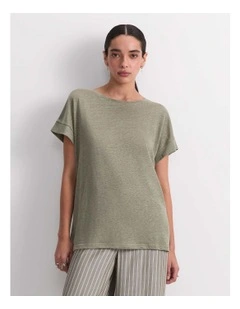 Tonia Crew Neck Linen Tee in Green