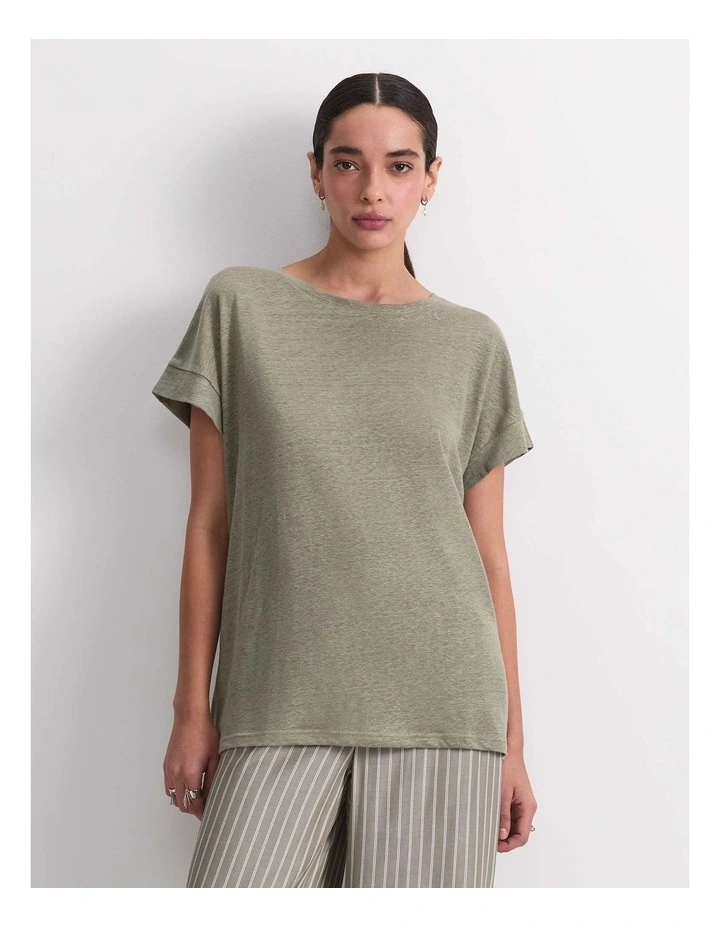 Tonia Crew Neck Linen Tee in Green image 1