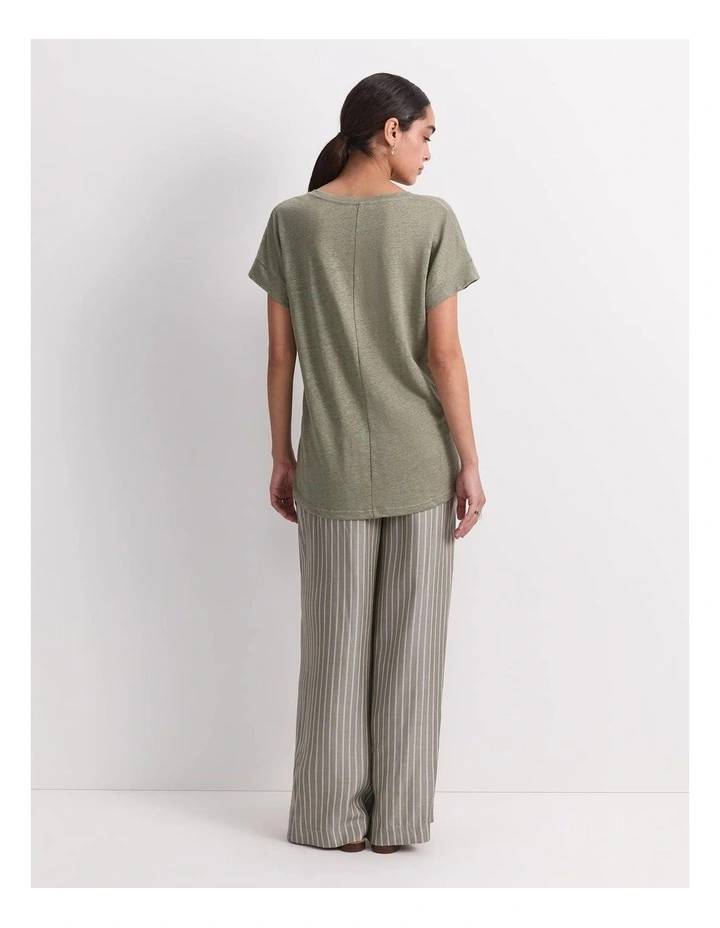Tonia Crew Neck Linen Tee in Green image 2
