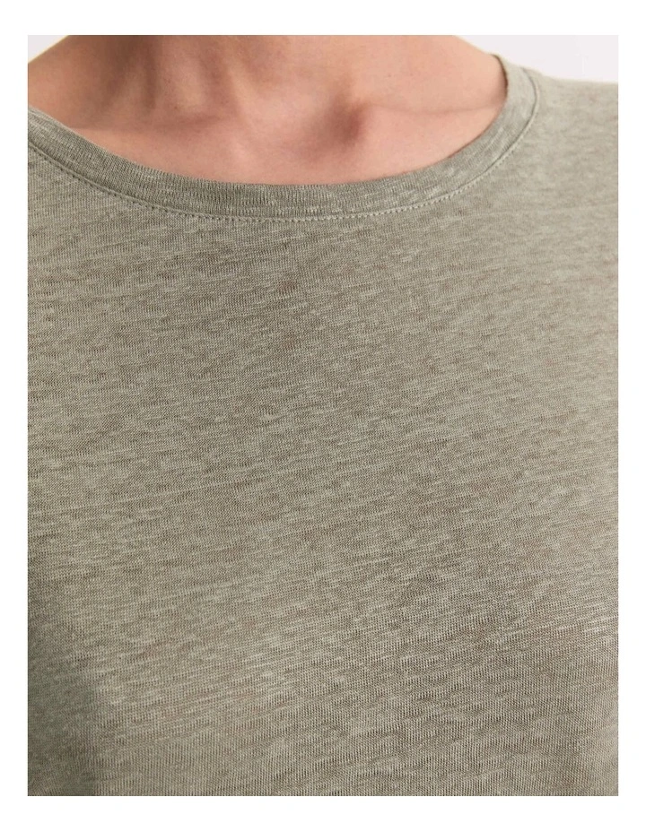 Tonia Crew Neck Linen Tee in Green image 3