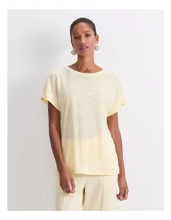 Tonia Crew Neck Linen Tee in Lemon