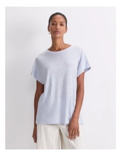 Tonia Crew Neck Linen Tee in Blue Mist