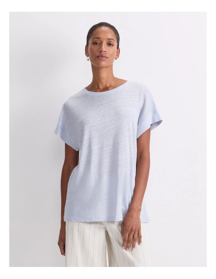 Tonia Crew Neck Linen Tee in Blue Mist image 1
