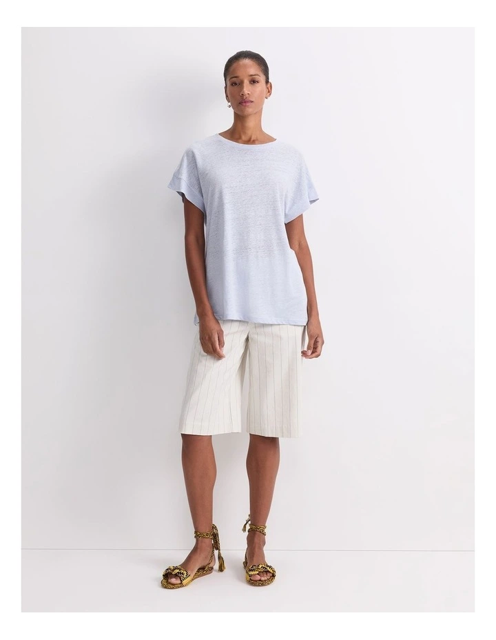 Tonia Crew Neck Linen Tee in Blue Mist image 4