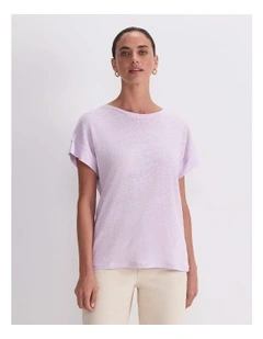 Tonia Crew Neck Linen Tee in Lilac
