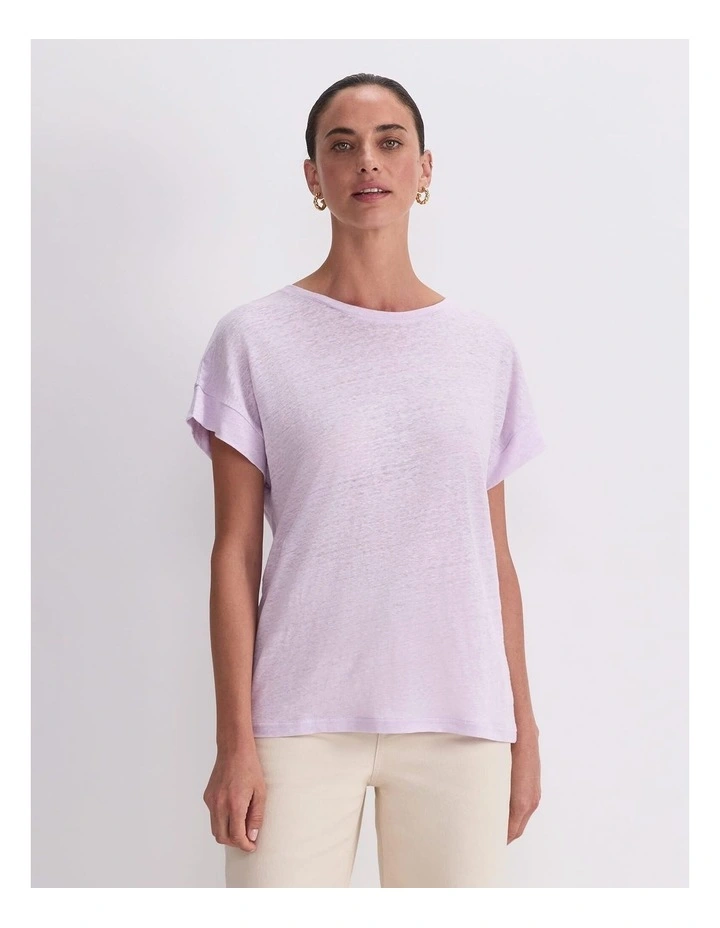 Tonia Crew Neck Linen Tee in Lilac image 1