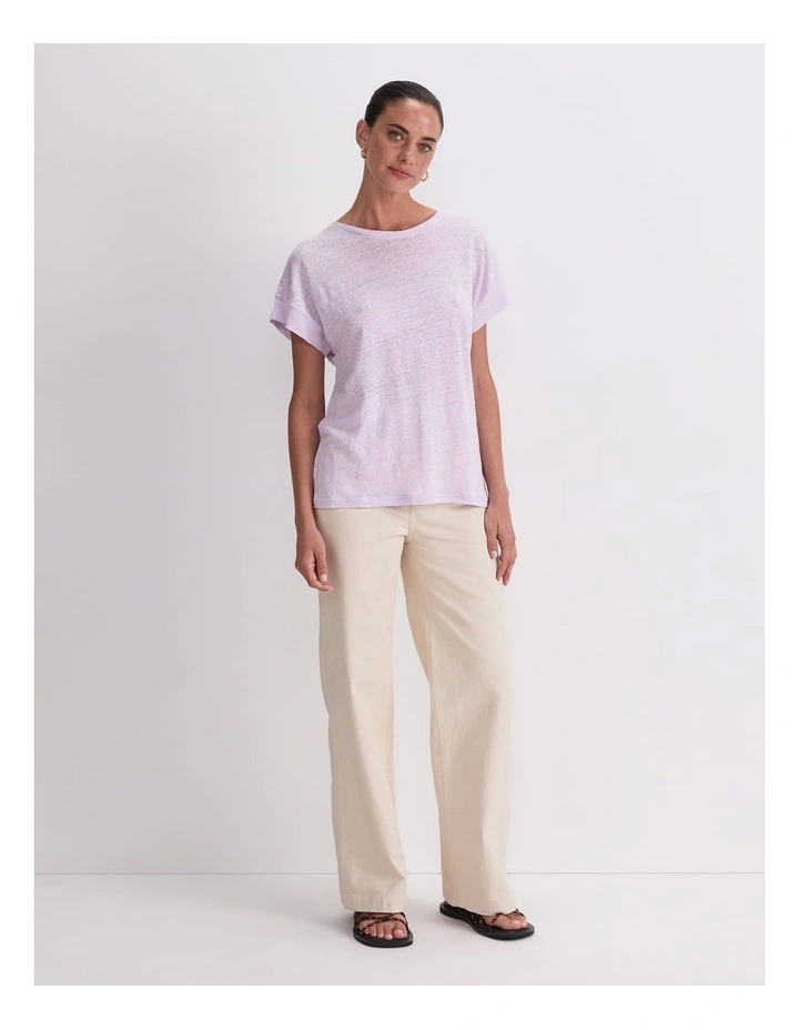 Tonia Crew Neck Linen Tee in Lilac image 4