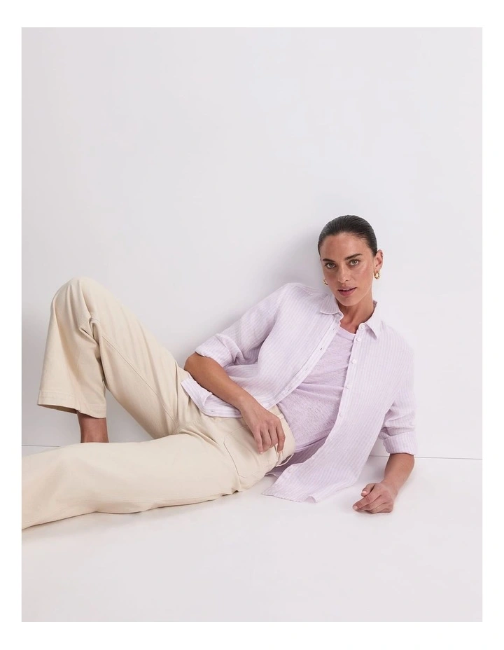 Tonia Crew Neck Linen Tee in Lilac image 5