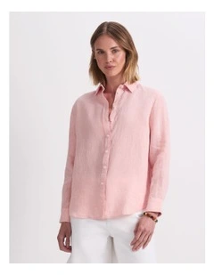 Dahlia Long Sleeve Linen Shirt in Orange