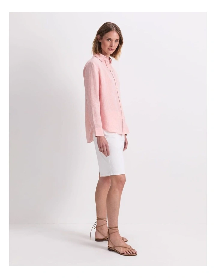 Dahlia Long Sleeve Linen Shirt in Orange image 3