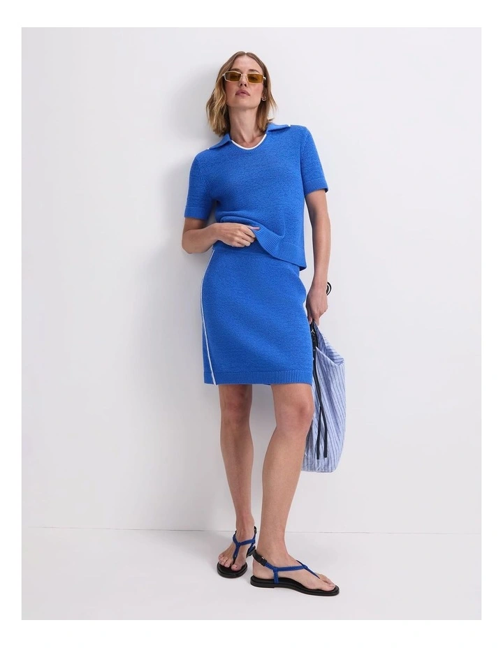 Josie Tape Yarn Knit Mini Skirt in Blue image 4