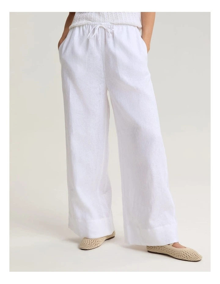 Ariana Wide Leg Linen Pant in White image 1