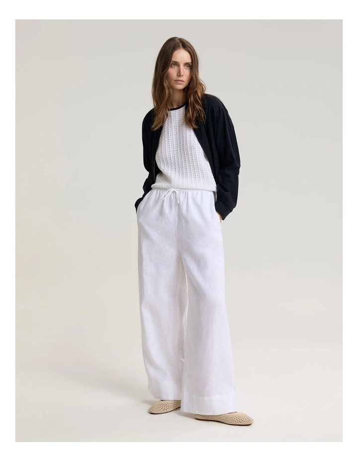Ariana Wide Leg Linen Pant in White image 3