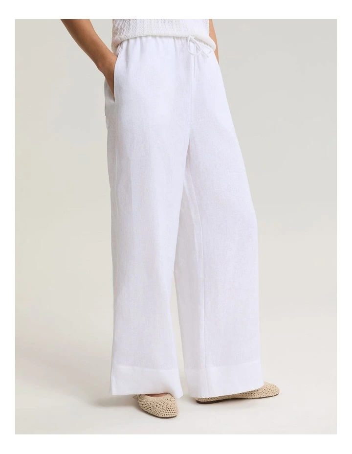 Ariana Wide Leg Linen Pant in White image 4
