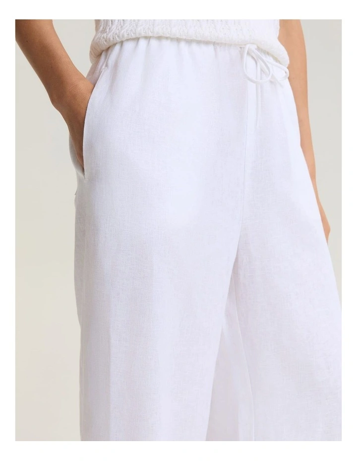 Ariana Wide Leg Linen Pant in White image 5
