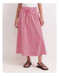 Avery Stripe Midi Skirt in Red