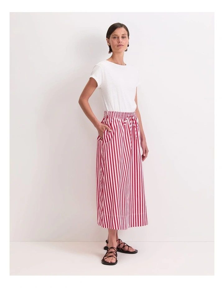 Avery Stripe Midi Skirt in Red image 3