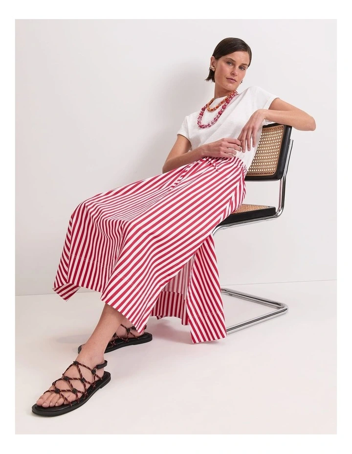 Avery Stripe Midi Skirt in Red image 5