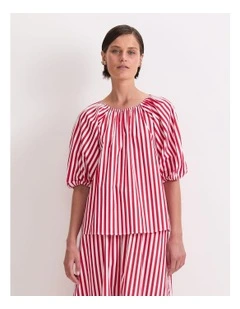 Avery Stripe Blouse in Red
