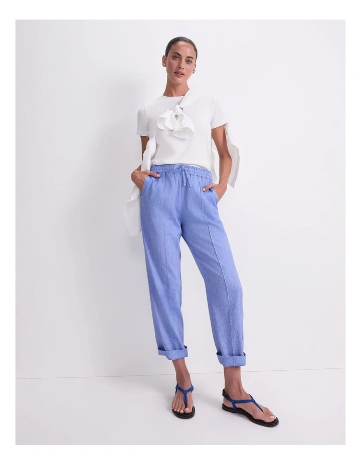 Rosa Tapered Linen Pant in Blue image 4