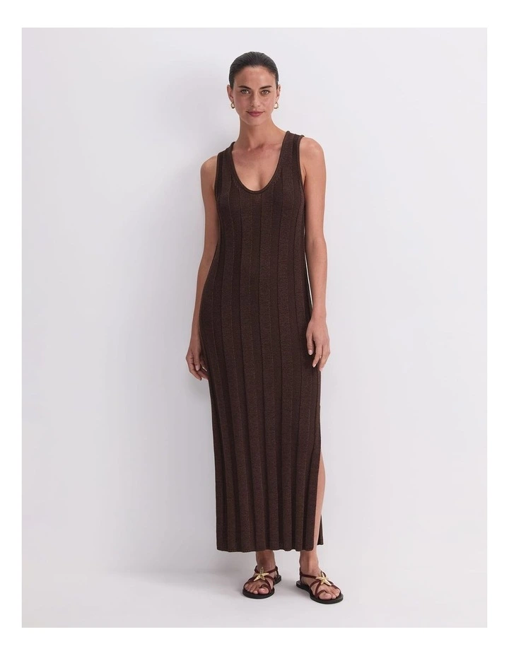Josie Tape Yarn Knit Maxi Dress in Brown image 1