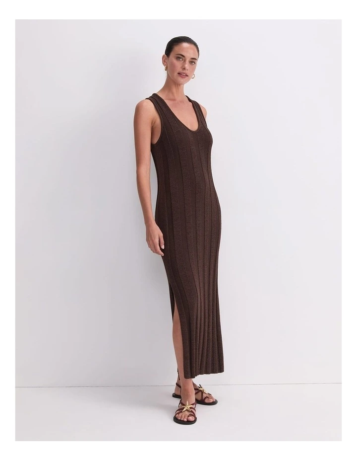 Josie Tape Yarn Knit Maxi Dress in Brown image 3