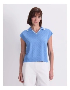 Maxine Milano Argyle Knit Top in Lagoon