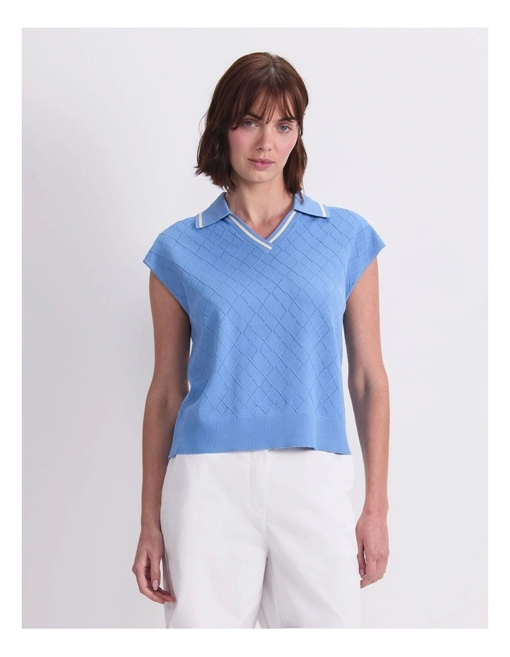 Maxine Milano Argyle Knit Top in Lagoon image 1