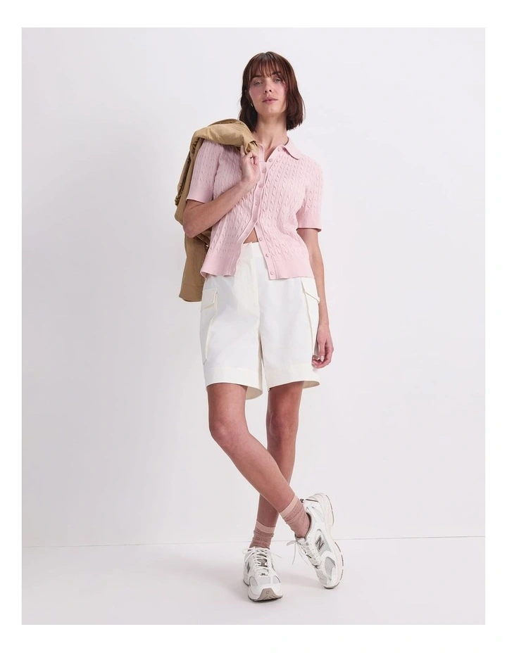 Cotton Cable Short Sleeve Knit Top in Peony image 4