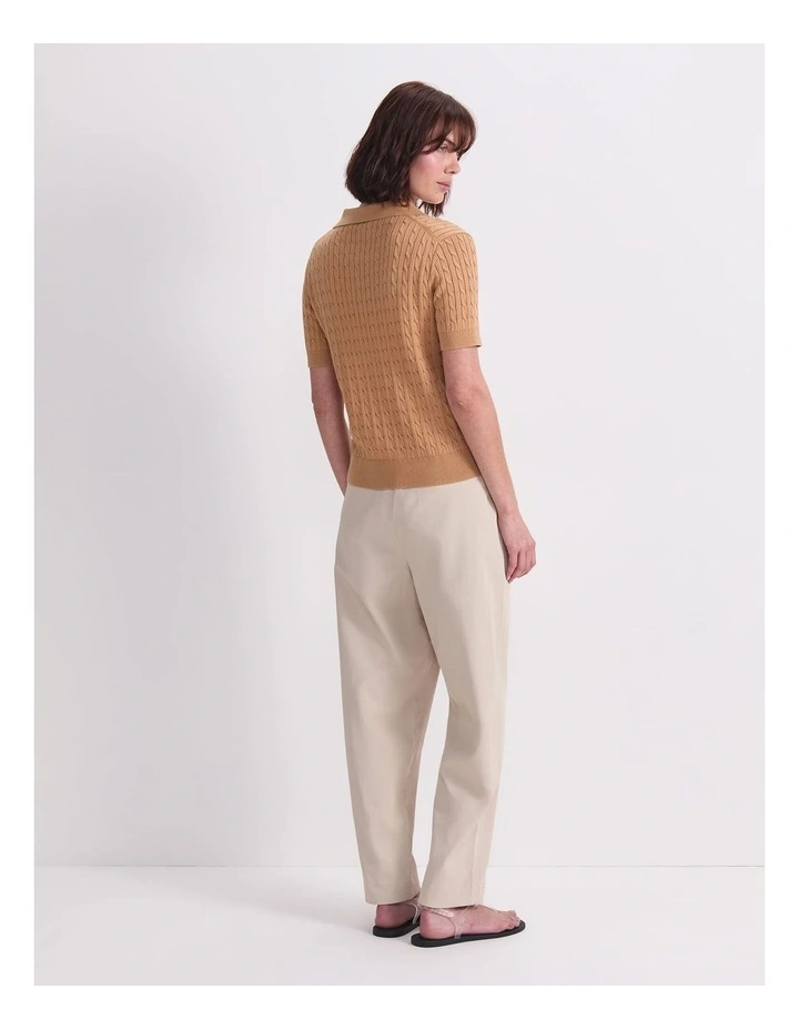 Cotton Cable Short Sleeve Knit Top in Sand image 2