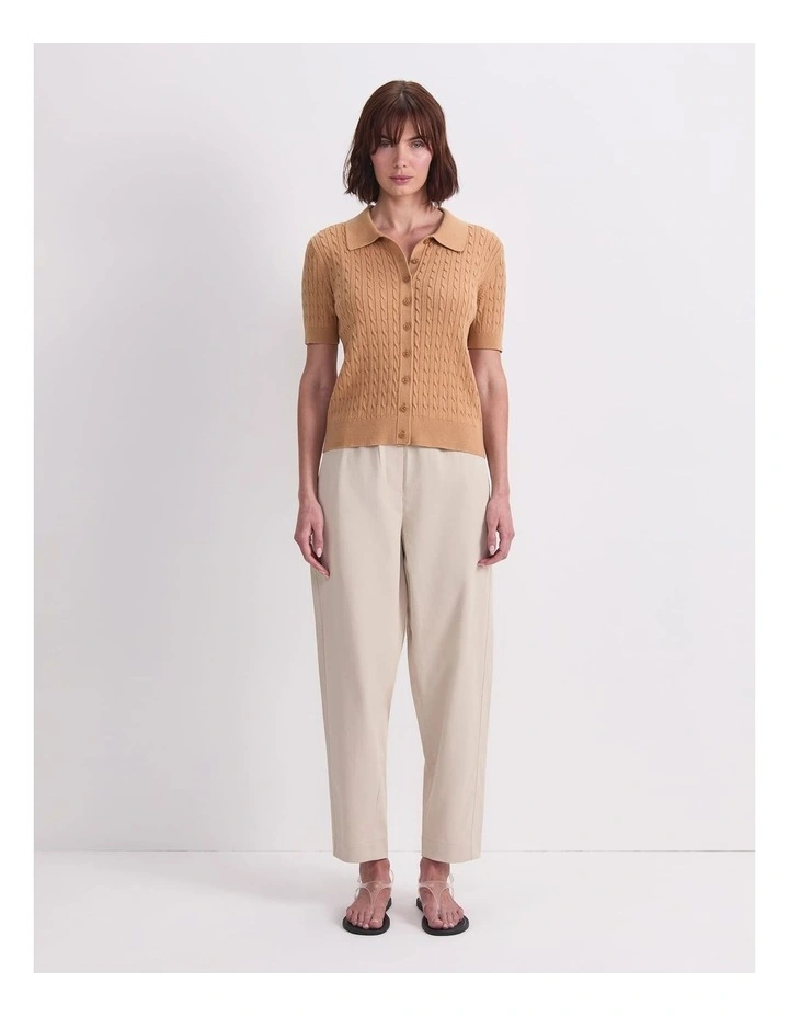 Cotton Cable Short Sleeve Knit Top in Sand image 3