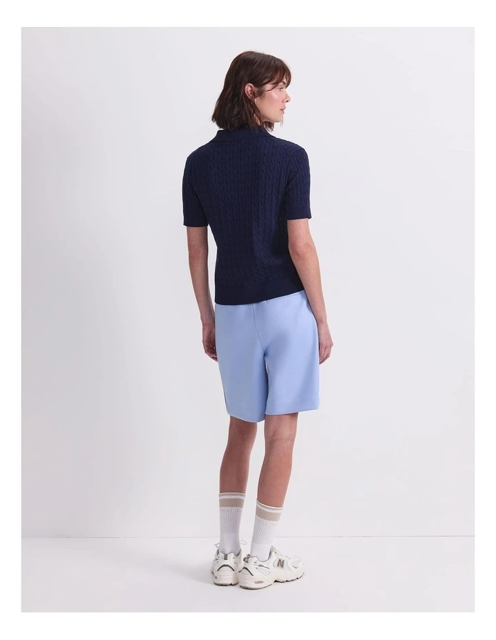 Cotton Cable Short Sleeve Knit Top in Blue image 2