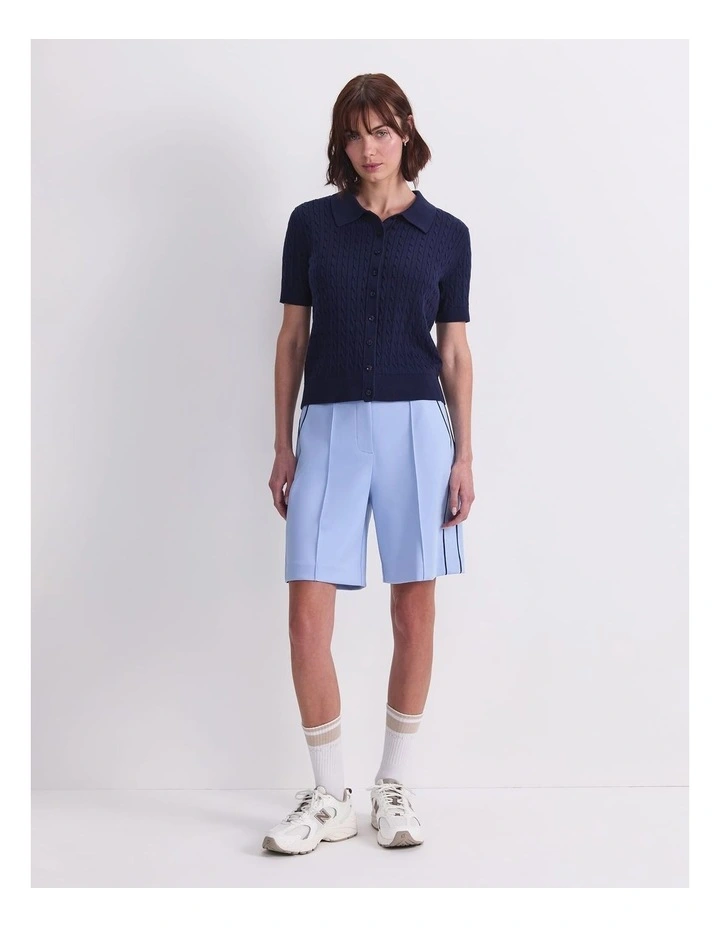 Cotton Cable Short Sleeve Knit Top in Blue image 4