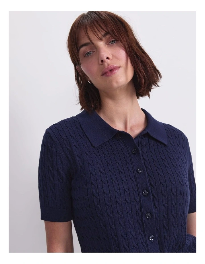 Cotton Cable Short Sleeve Knit Top in Blue image 6