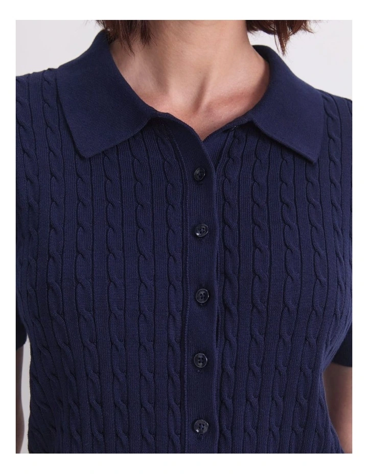 Cotton Cable Short Sleeve Knit Top in Blue image 7