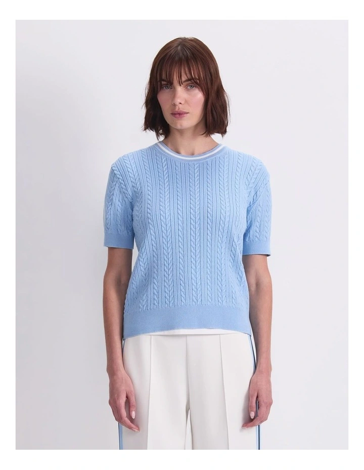Cotton Cable Crew Knit Jumper in Blue image 1