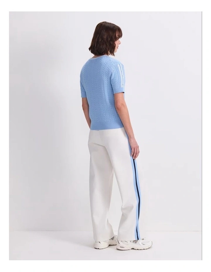 Cotton Cable Crew Knit Jumper in Blue image 2