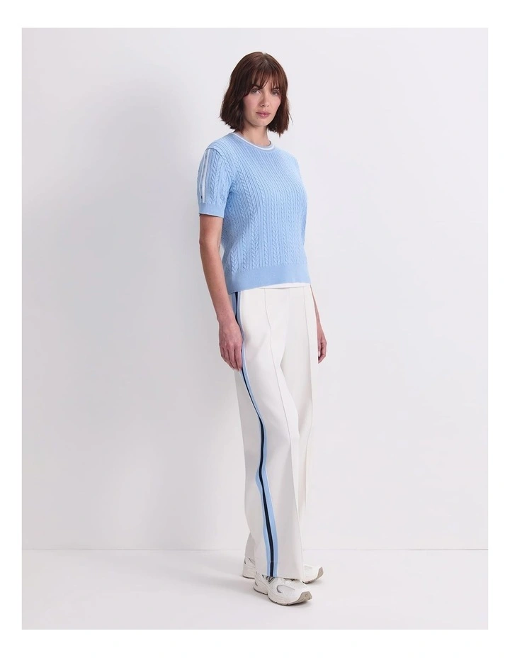 Cotton Cable Crew Knit Jumper in Blue image 3